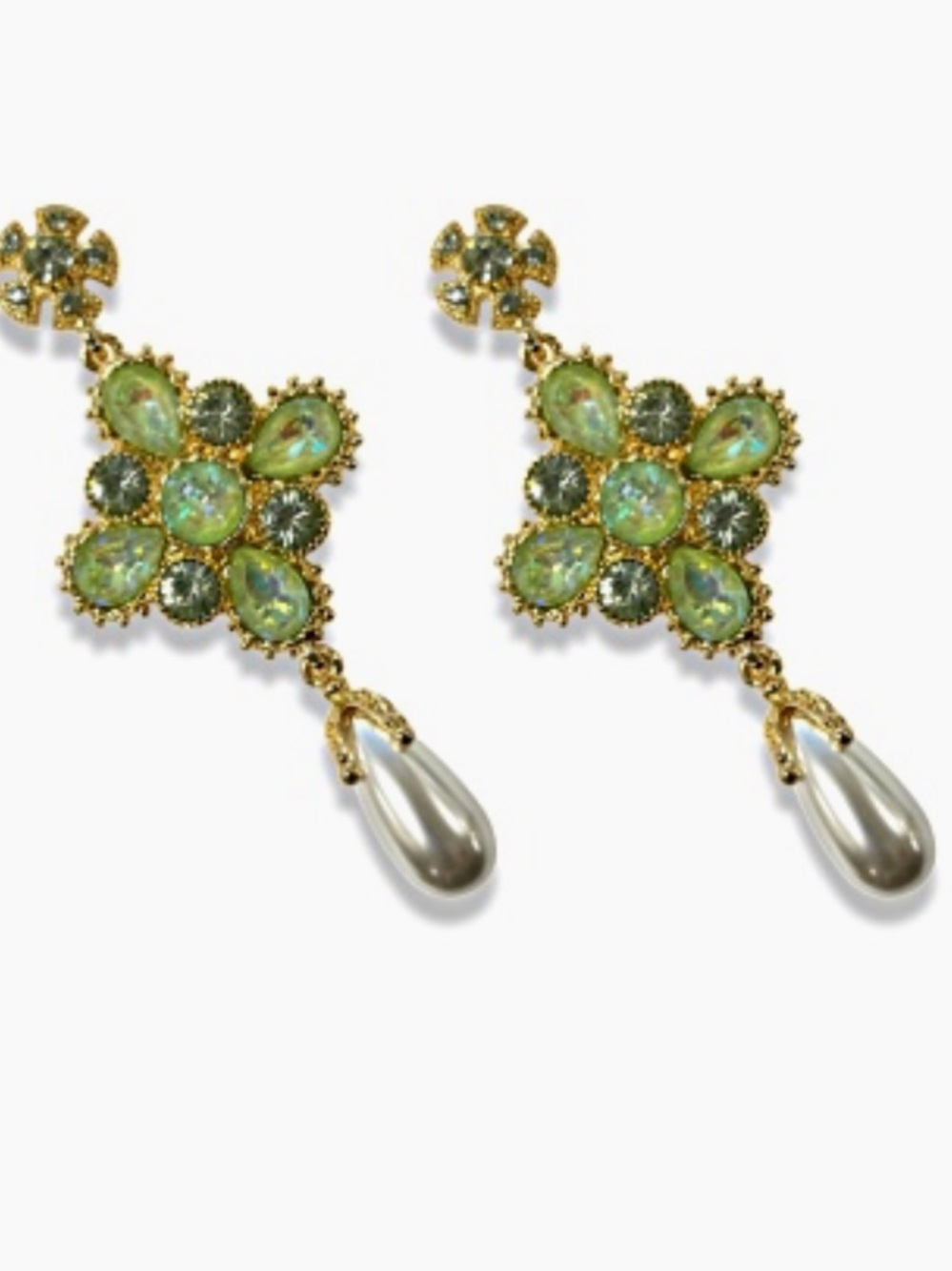 Off Park® Collection, Gold Tone AB Crystal with Pearl Drop Earring